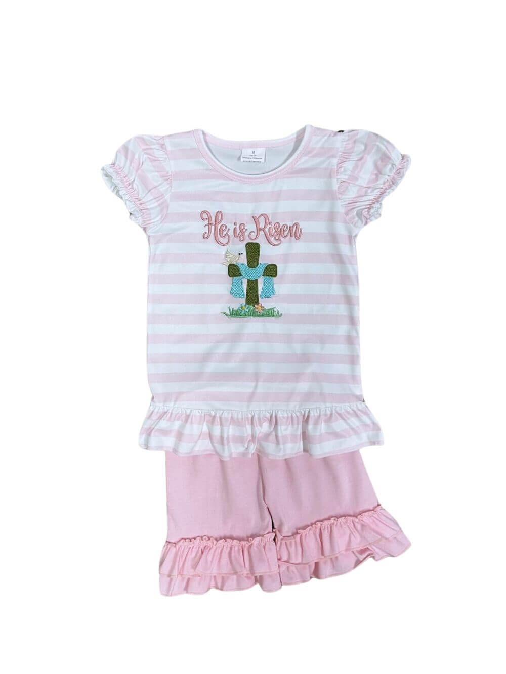 He is Alive Pink Stripe Girls Easter Shorts Outfit - Sydney So Sweet