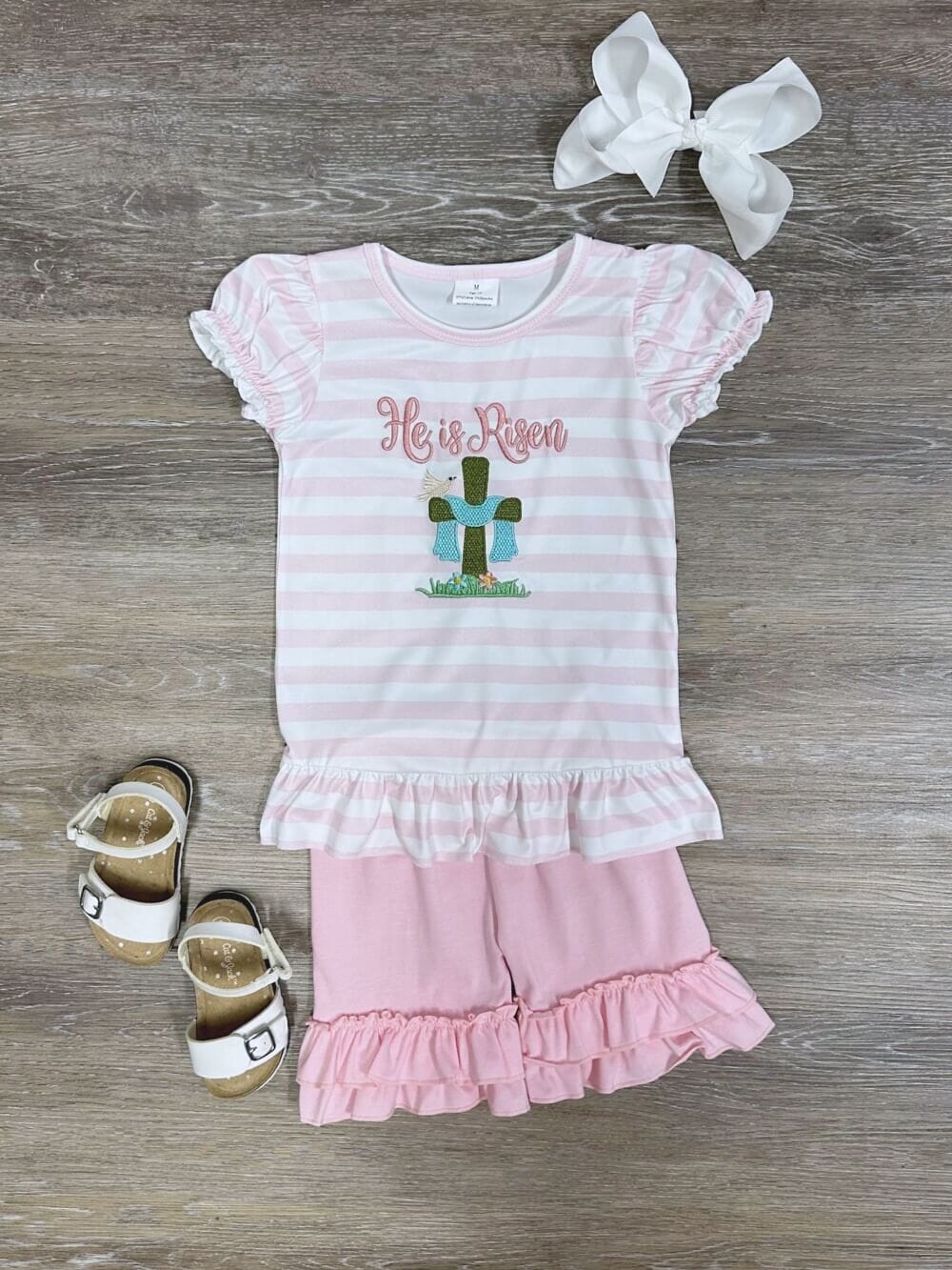 He is Alive Pink Stripe Girls Easter Shorts Outfit - Sydney So Sweet