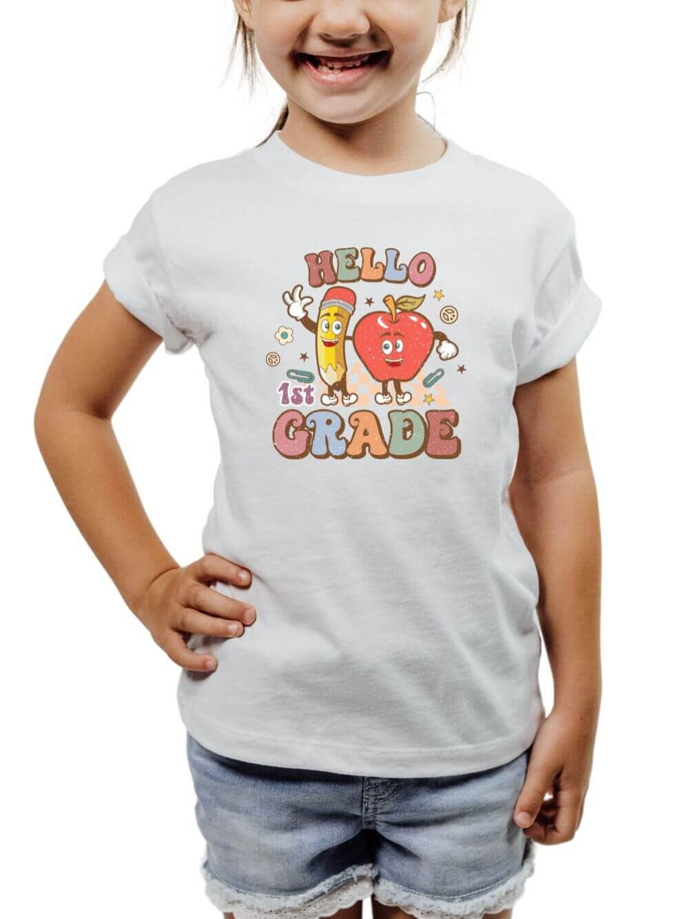 Hello My Grade Retro Back to School Kids' Short Sleeve Distressed Graphic T-Shirt - Sydney So Sweet