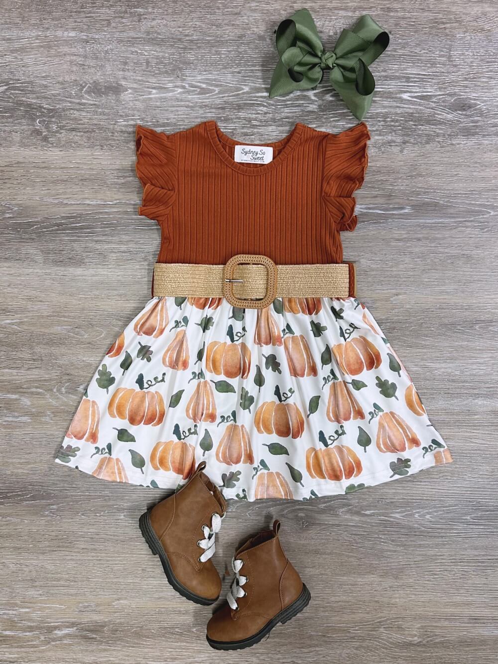 Hello Pumpkin Girls Short Sleeve Belted Dress - Sydney So Sweet