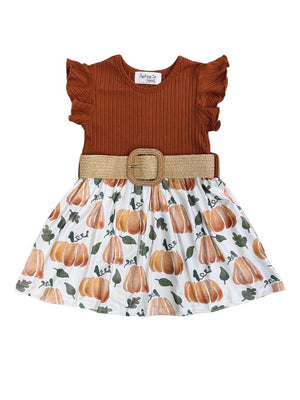 Hello Pumpkin Girls Short Sleeve Belted Dress - Sydney So Sweet