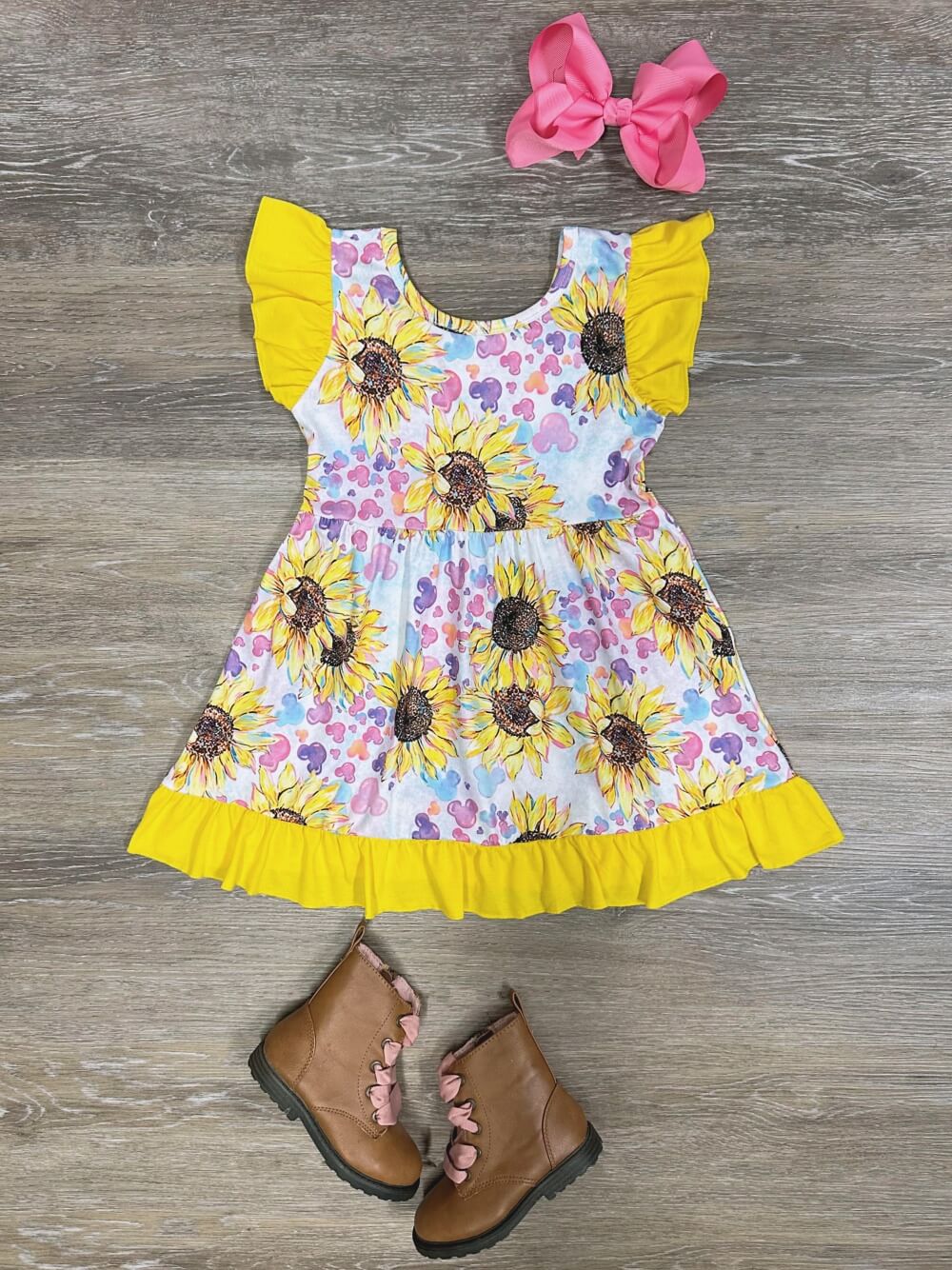 Hello Sunshine Girls Fall Ruffle Sunflower Dress - Sydney So Sweet