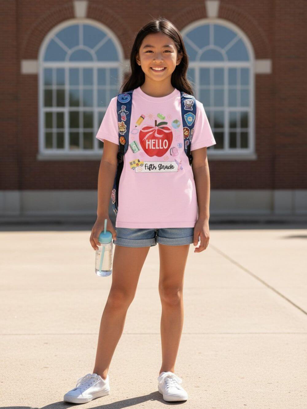 Hello Fifth Grade Preppy Coquette Apple Graphic Tee Back to School 5th Grade T-Shirt