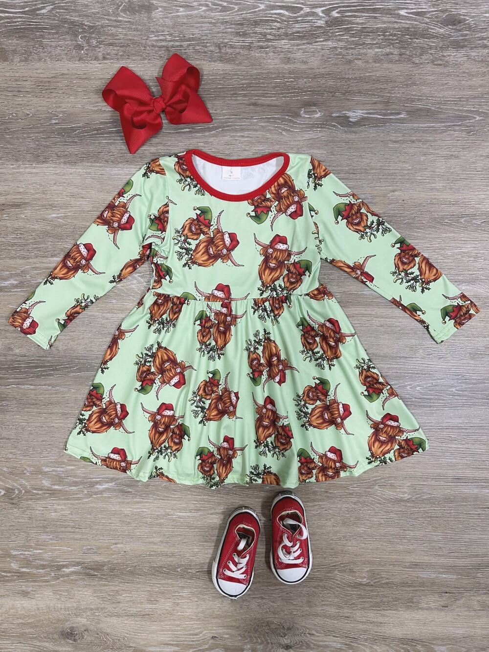 Highland Holiday Cow Girls Christmas Twirl Dress - Sydney So Sweet