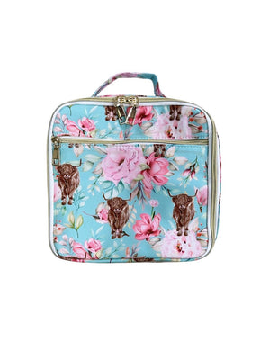 Highland Cow Pink & Blue Floral Lunch Box - Sydney So Sweet