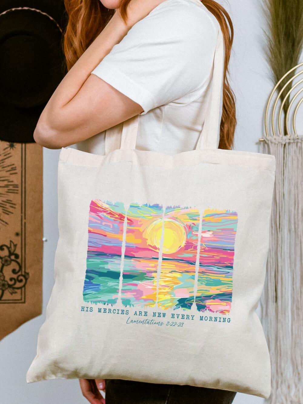 His Mercies are New Every Day Christian Church Cotton Canvas Tote Bag