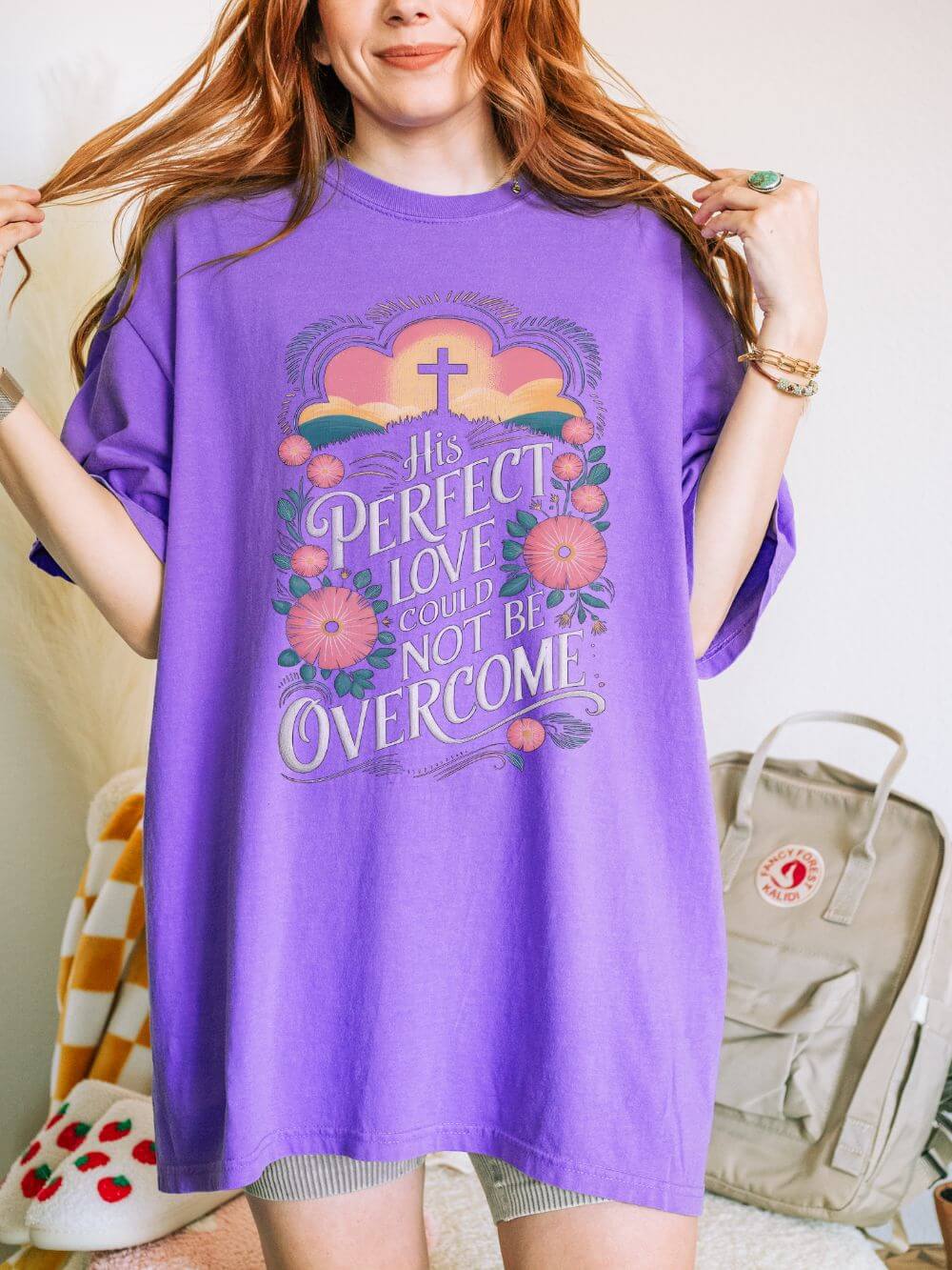 His Perfect Love Could Not Be Overcome Christian T-Shirt Floral Cross Unisex Distressed Tee