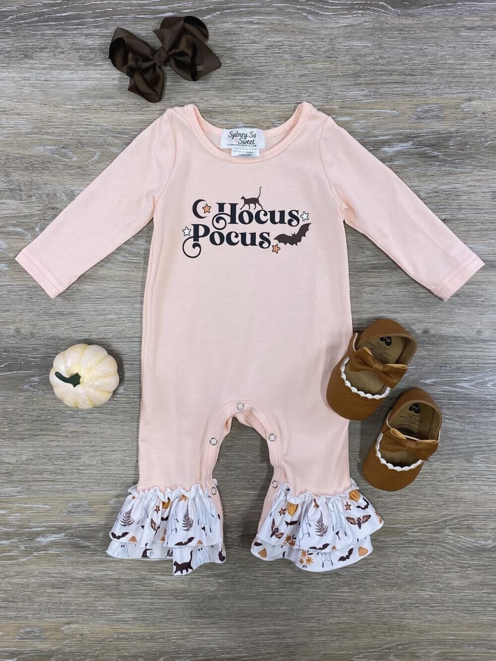 Hocus Pocus Peachy Pink Girls Baby Romper - Sydney So Sweet