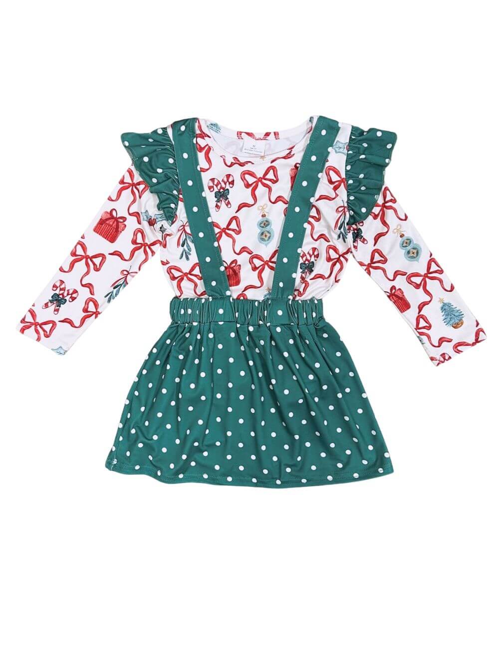 Holiday Cheer Green Polka Dot Girls Suspender Skirt Outfit - Sydney So Sweet