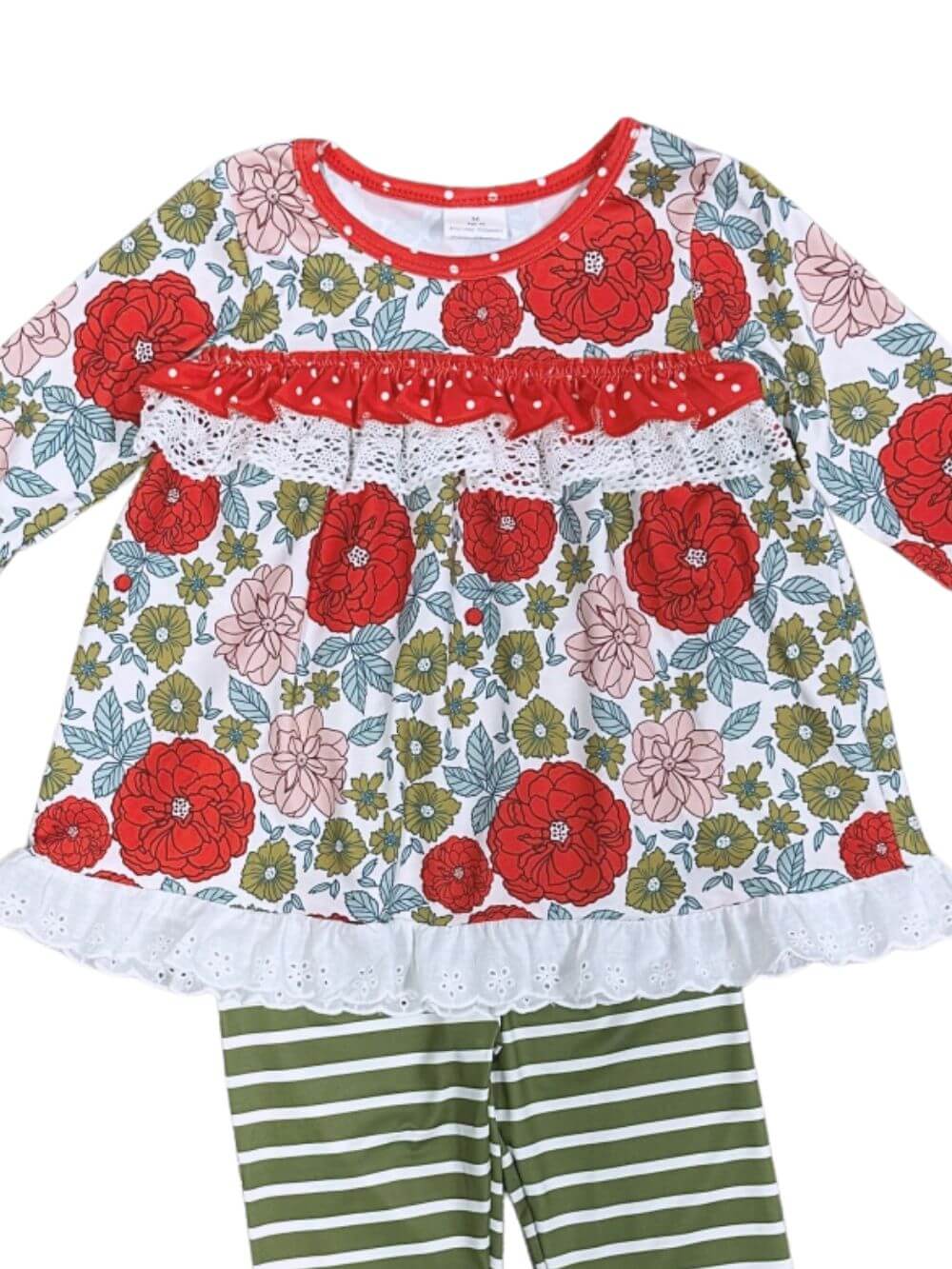 Holiday Floral & Green Stripe Girls Christmas Outfit - Sydney So Sweet