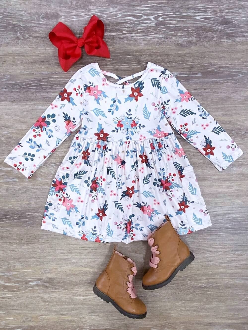 Holiday Florals Girls Long Sleeve Dress - Sydney So Sweet