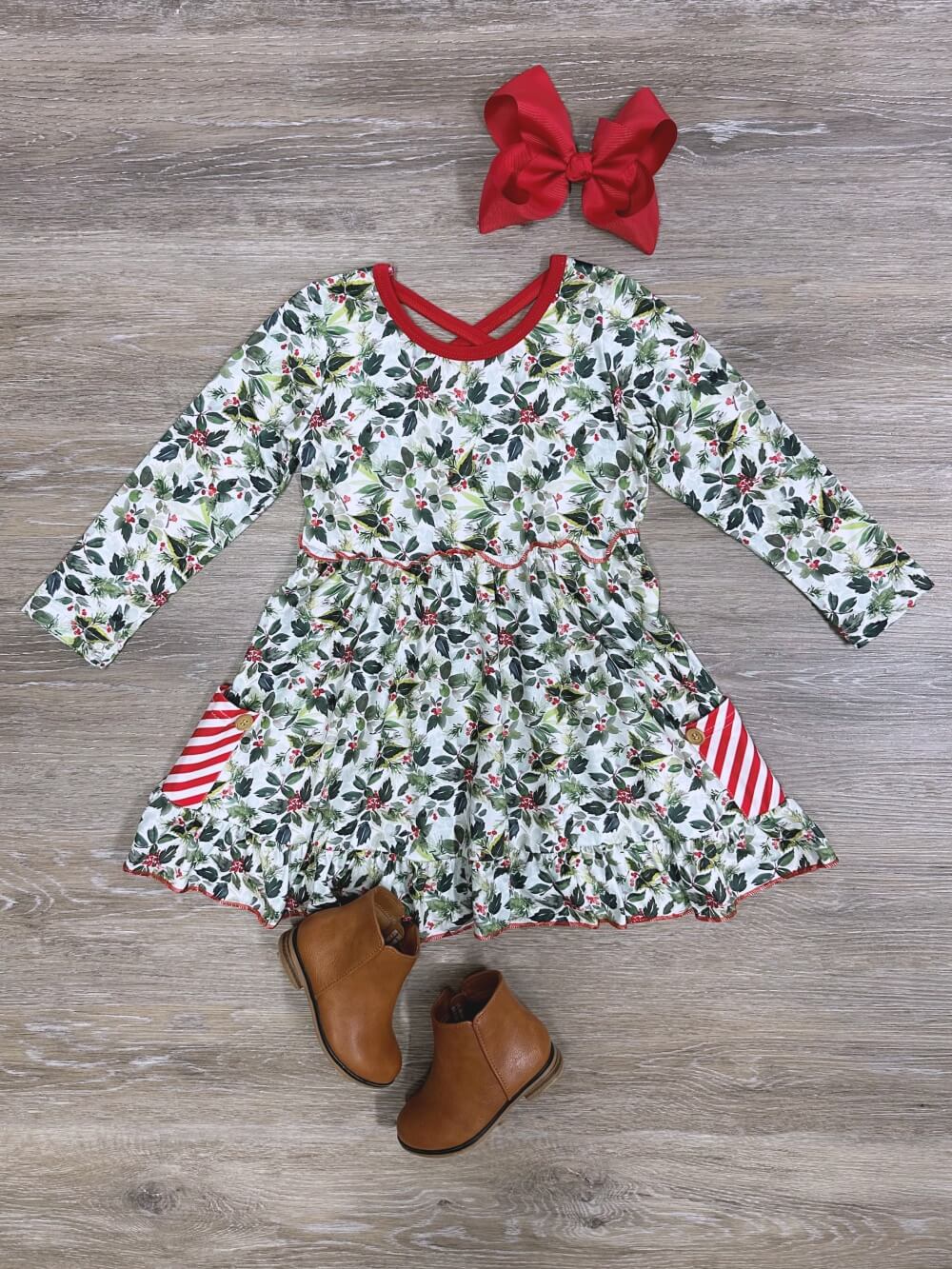 Holly Jolly Christmas Girls Long Sleeve Pocket Dress - Sydney So Sweet