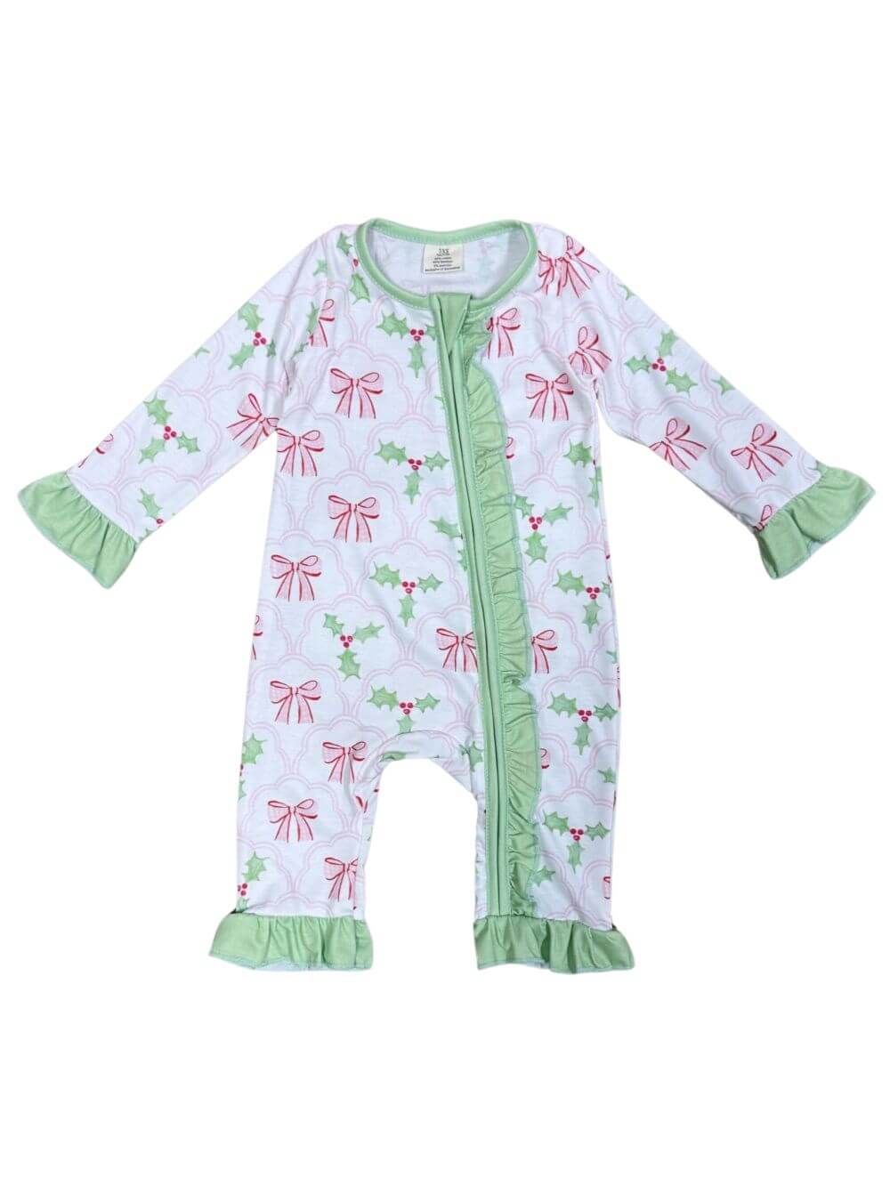 Holly & Bows Mint Green & Pink Christmas Baby Romper - Sydney So Sweet