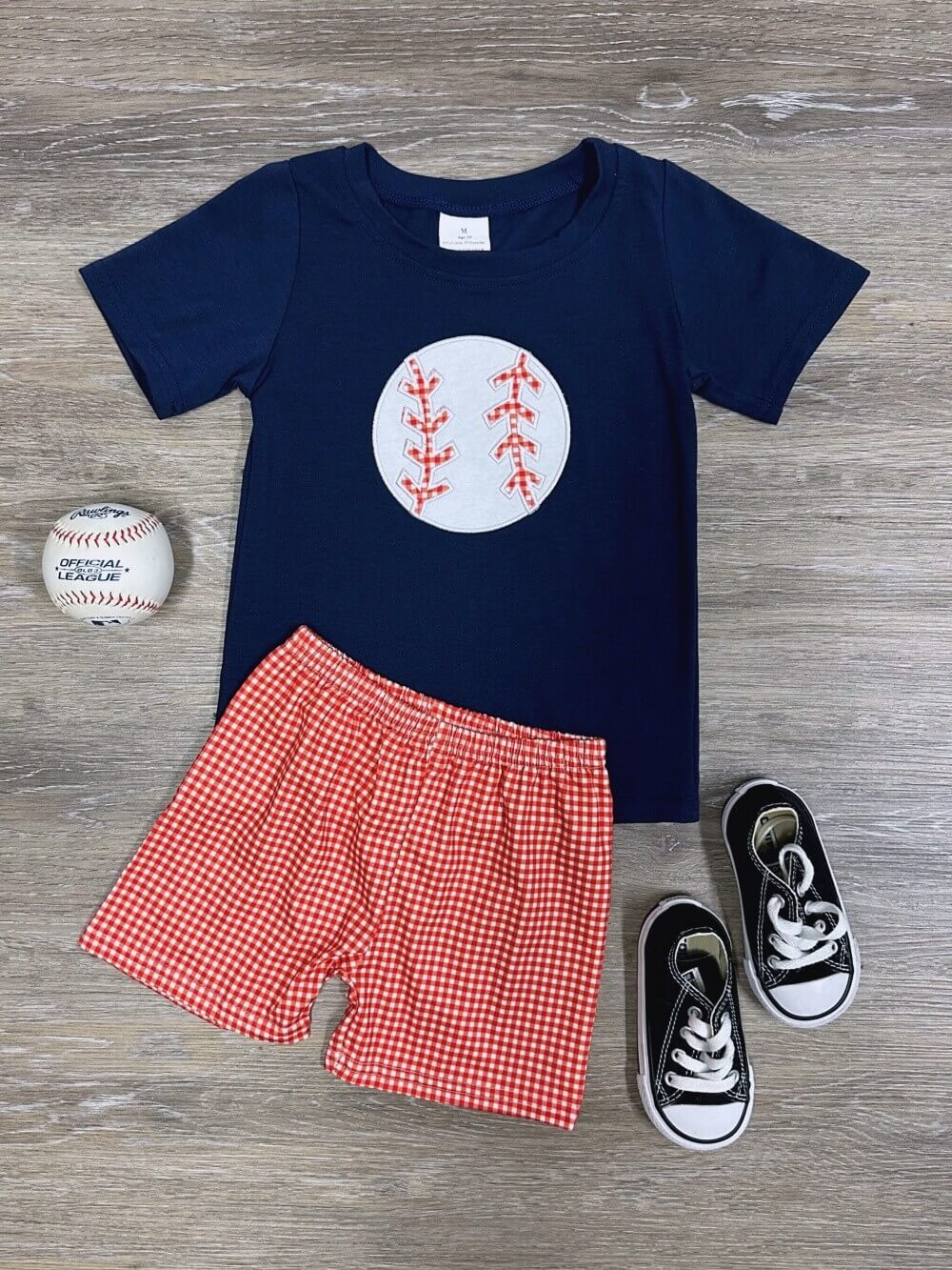 Home Run Hero Boys Navy & Red Baseball Shorts Set - Sydney So Sweet
