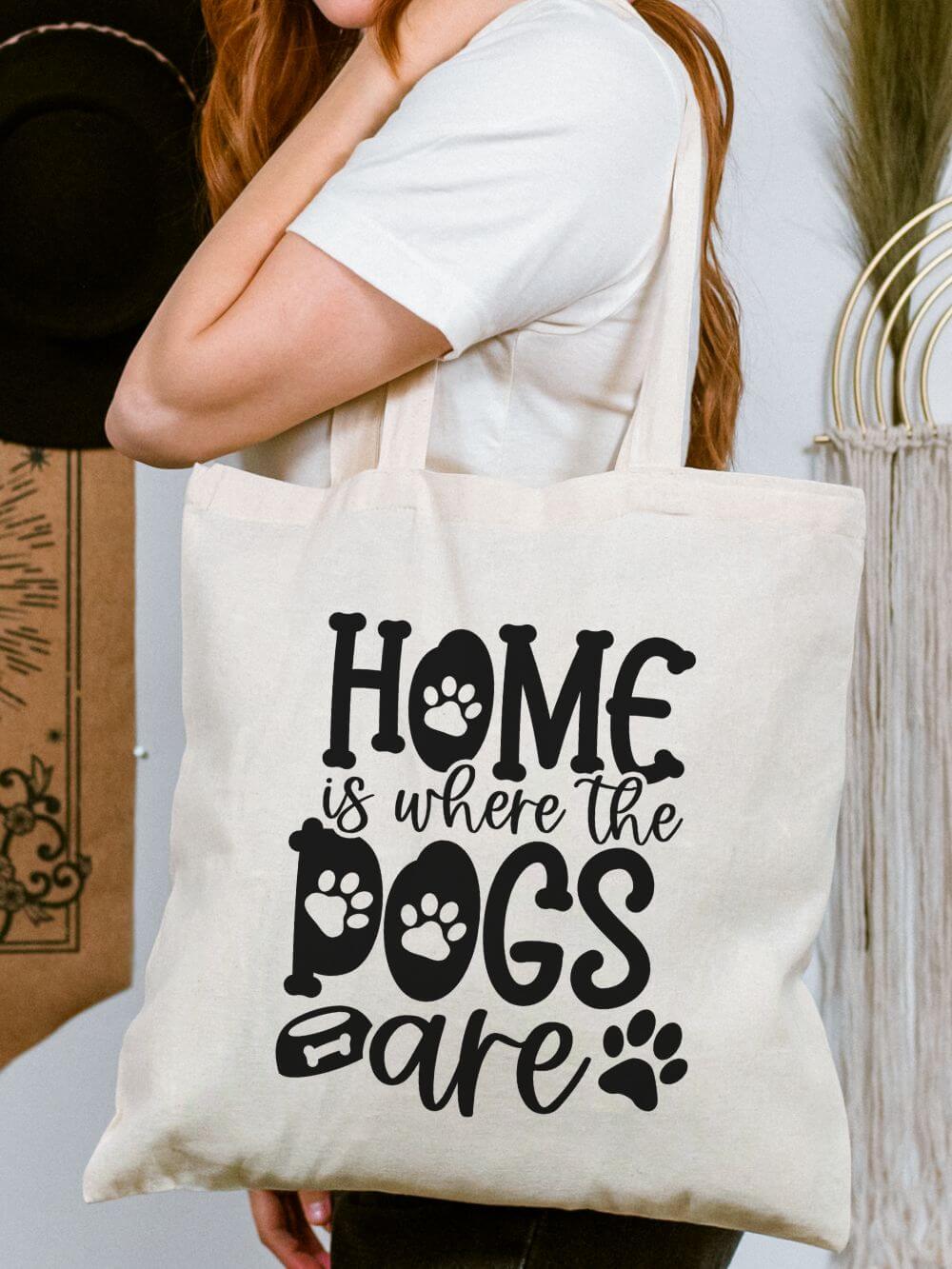 Home Is Where The Dogs Are Cotton Canvas Tote Bag Dog Lover Grocery Shopper