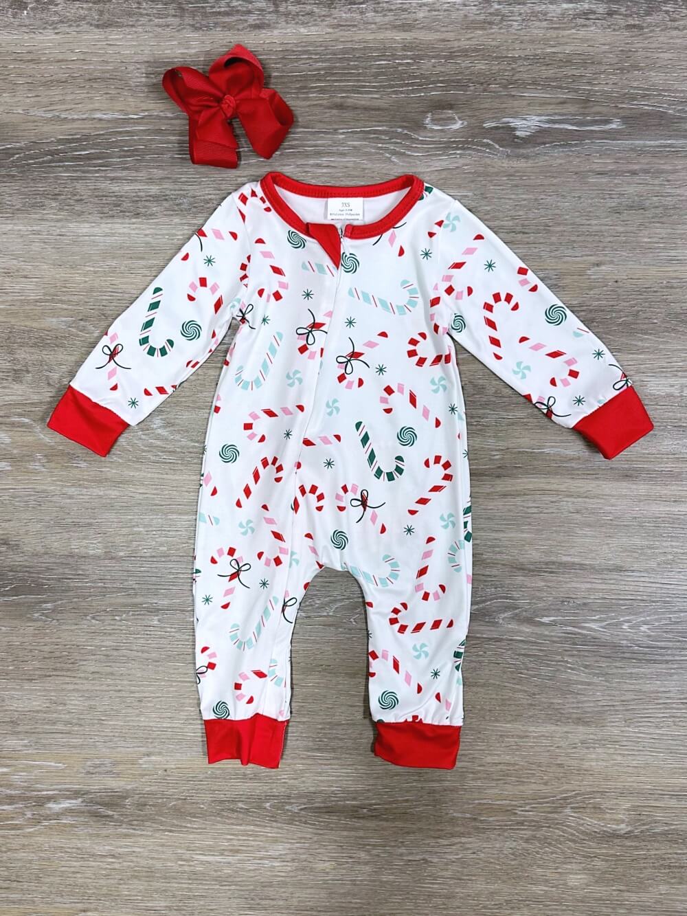 Hooked on Christmas Candy Cane Baby Romper - Sydney So Sweet