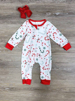 Hooked on Christmas Candy Cane Baby Romper - Sydney So Sweet