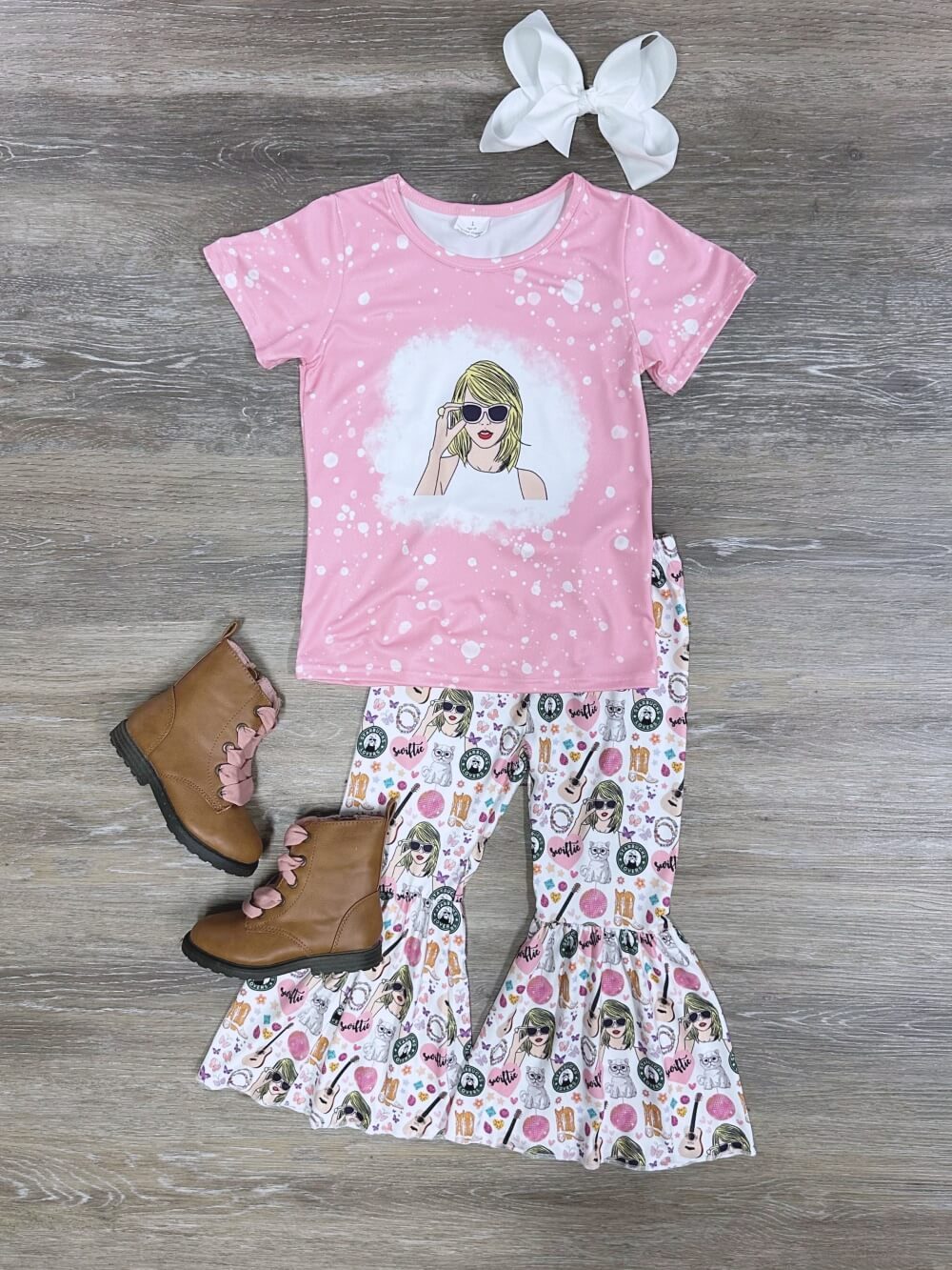 Hope of it All Pink Acid Wash Girls Bell Bottom Outfit - Sydney So Sweet