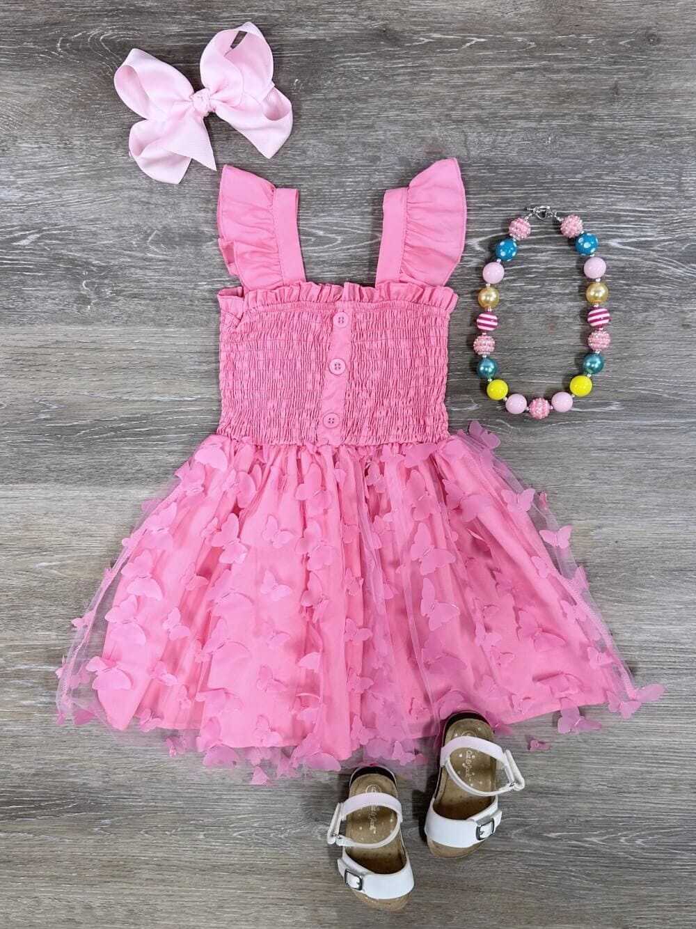 Hot Pink Butterfly Garden Smocked Chiffon Girls Dress - Sydney So Sweet