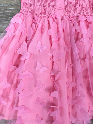 Hot Pink Butterfly Garden Smocked Chiffon Girls Dress - Sydney So Sweet