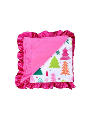 Hot Pink Christmas Tree Baby or Toddler Fleece Lined Blanket - Sydney So Sweet