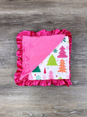 Hot Pink Christmas Tree Baby or Toddler Fleece Lined Blanket - Sydney So Sweet