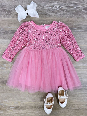 Hot Pink Sequin Velvet & Chiffon Sparkle Girls Tutu Dress - Sydney So Sweet