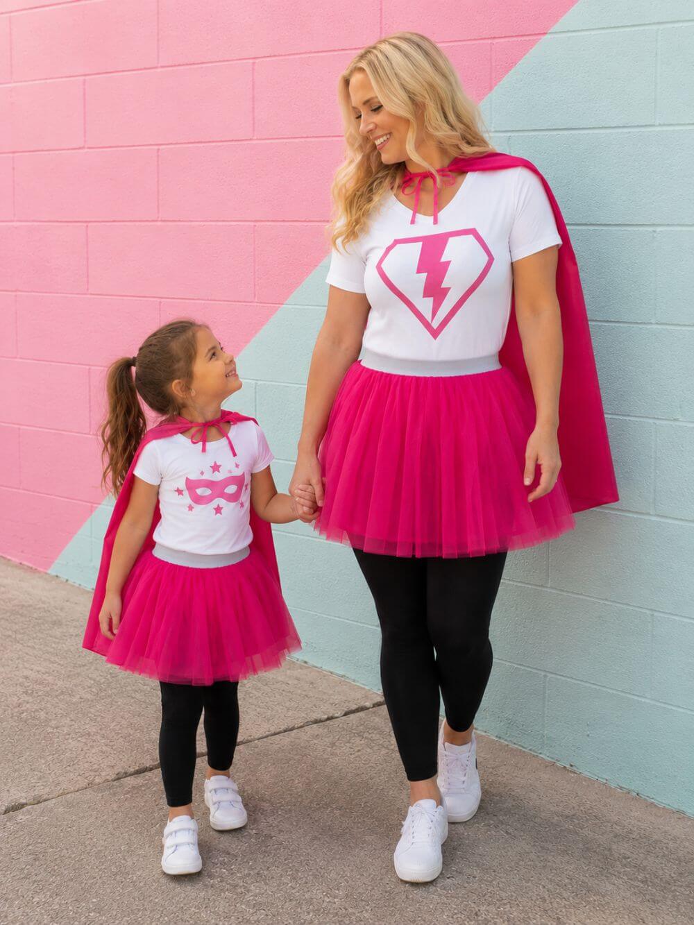 Hot Pink & Silver Superhero Tutu Skirt Costume for Girls, Women, Plus