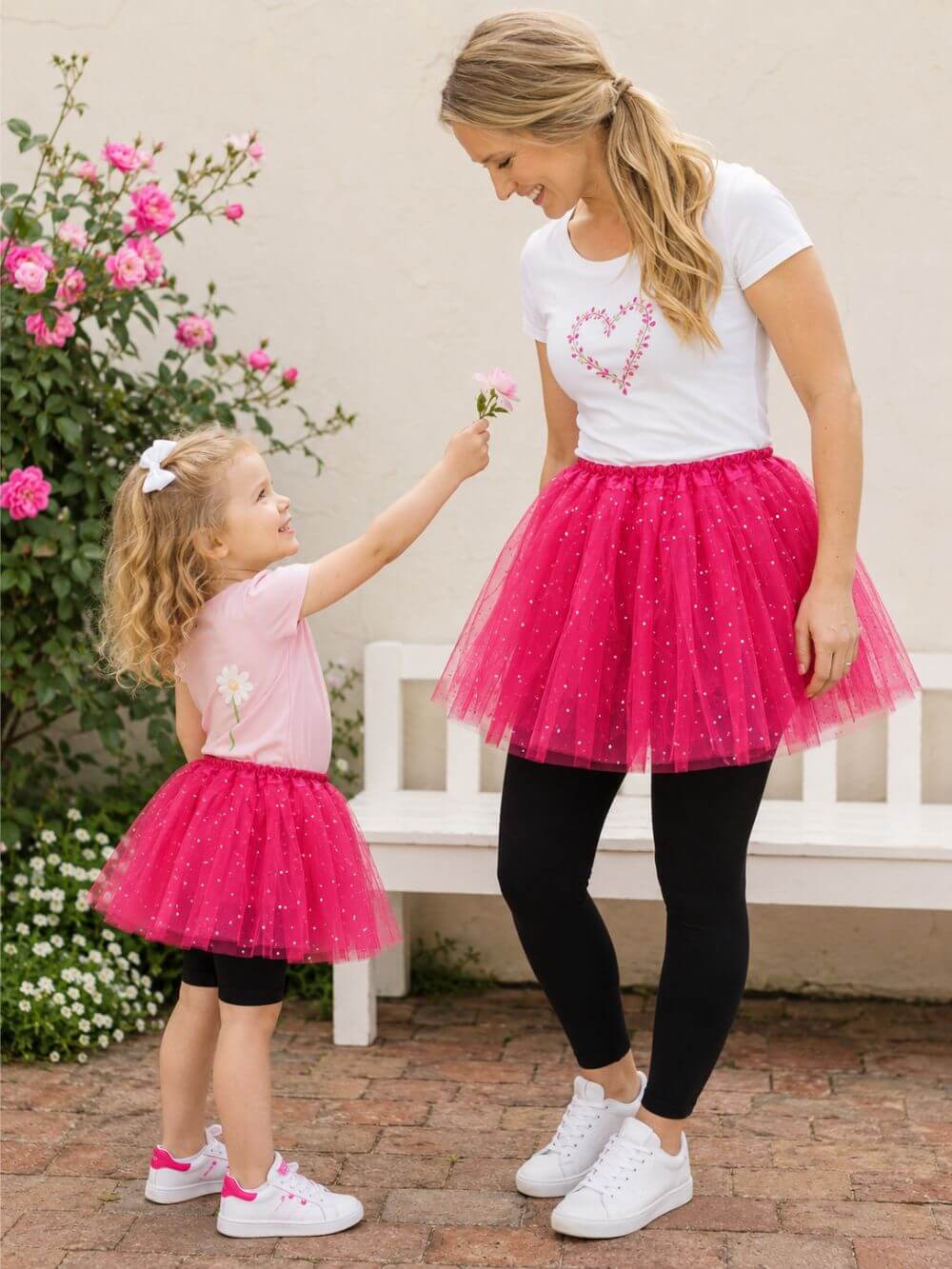 Hot Pink Sequin Heart Tutu Skirt Costume for Toddler, Girls, Women, Plus