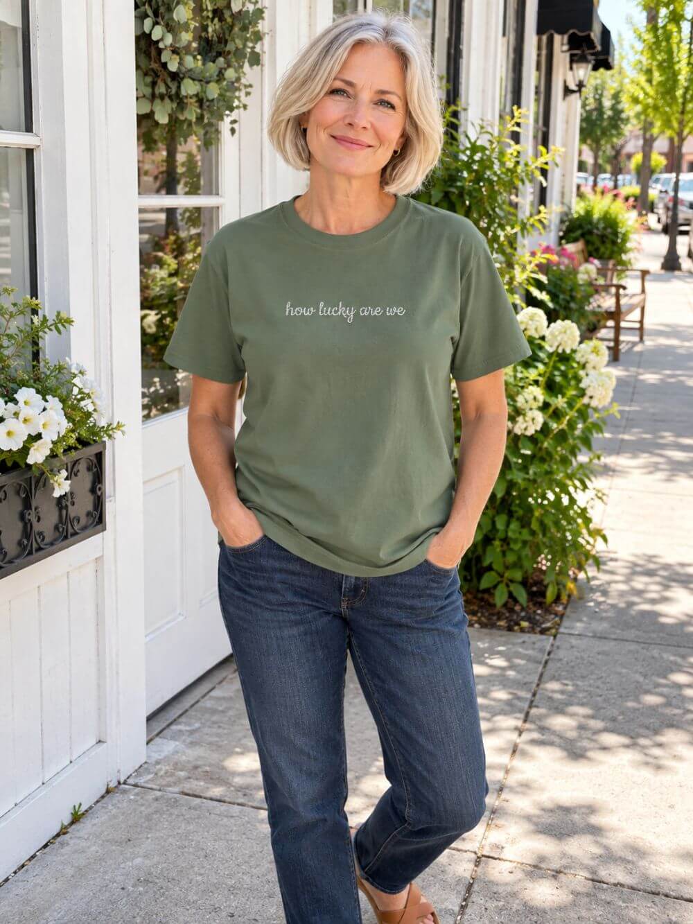 How Lucky are We Embroidered Script Tee Positivity T-Shirt
