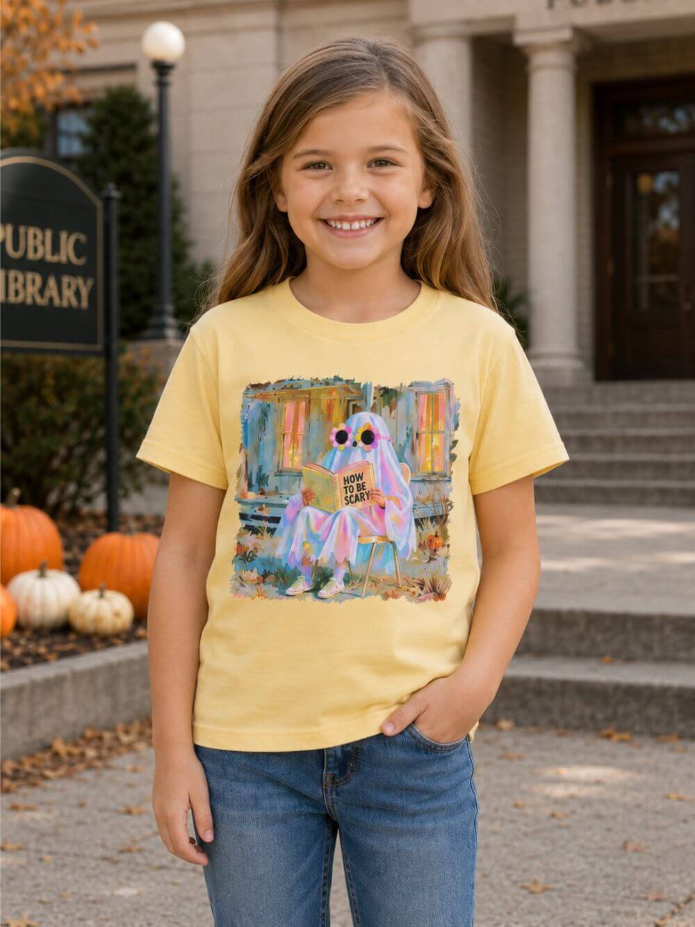 How to Be Scary Ghost Book T-Shirt Pastel Retro Spooky Halloween Kids Graphic Tee