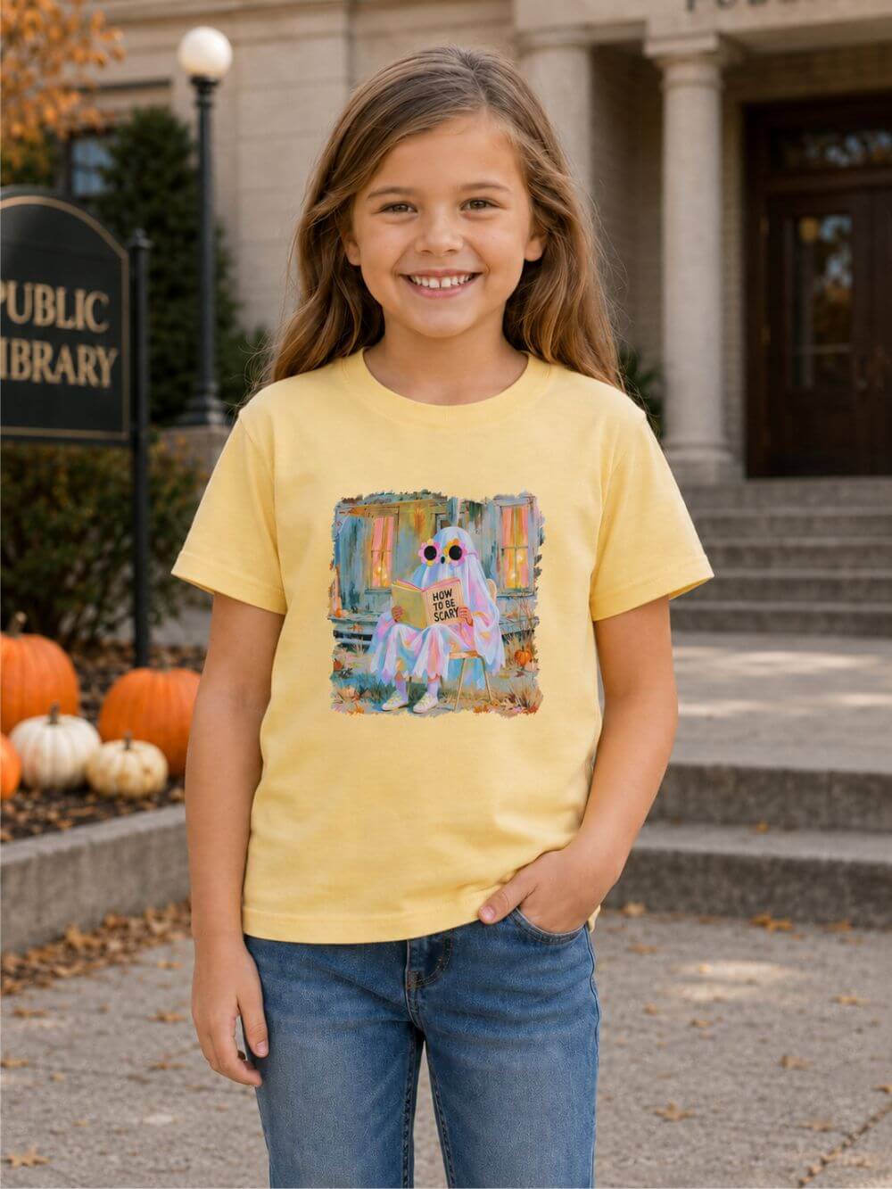 How to Be Scary Ghost Book T-Shirt Pastel Retro Spooky Halloween Kids Graphic Tee