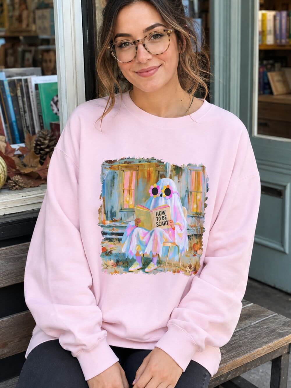 How to Be Scary Ghost Book Sweatshirt Pastel Retro Spooky Halloween Graphic Crewneck