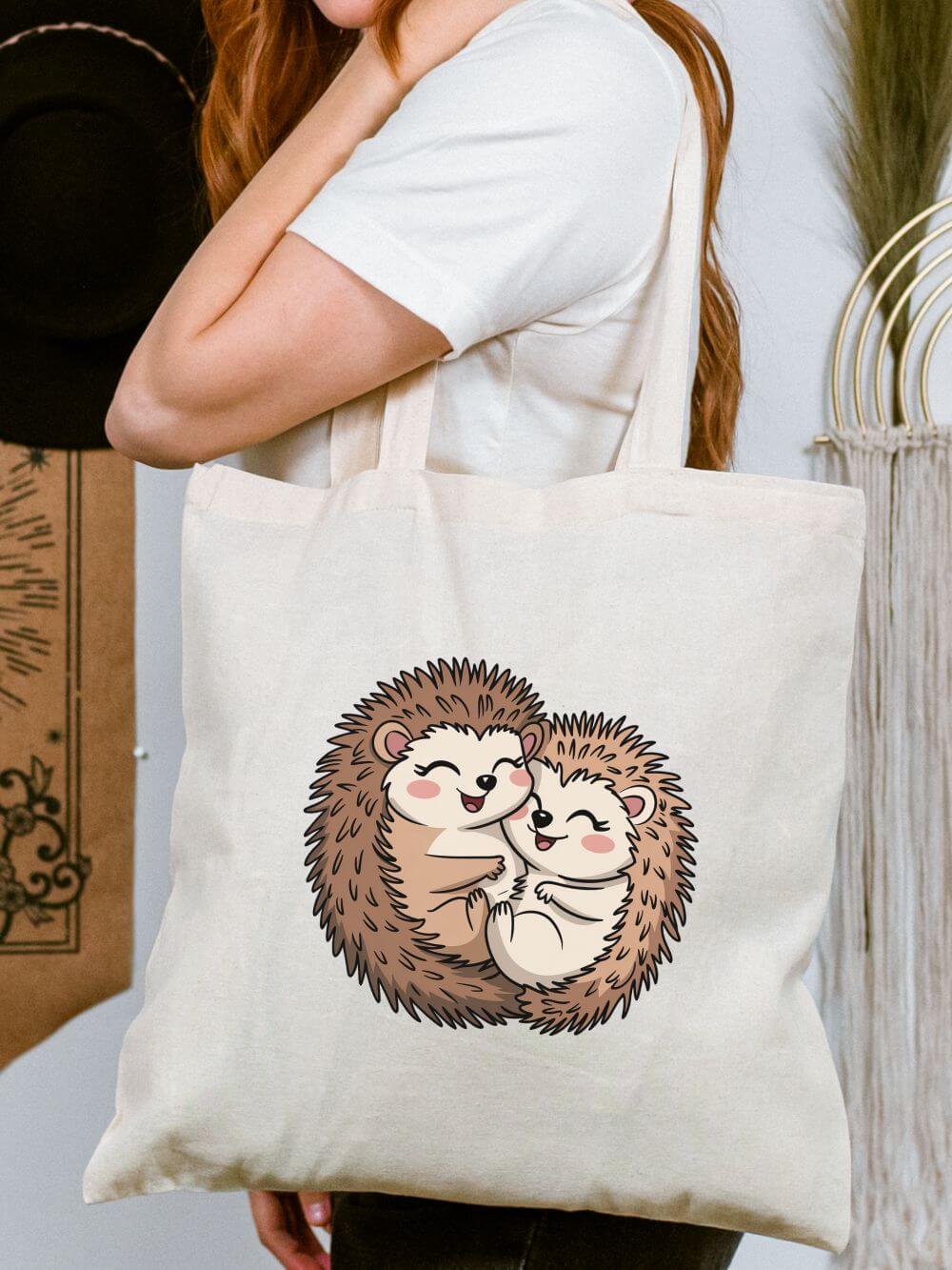 Hugging Hedgehogs Cute Cotton Canvas Tote Bag