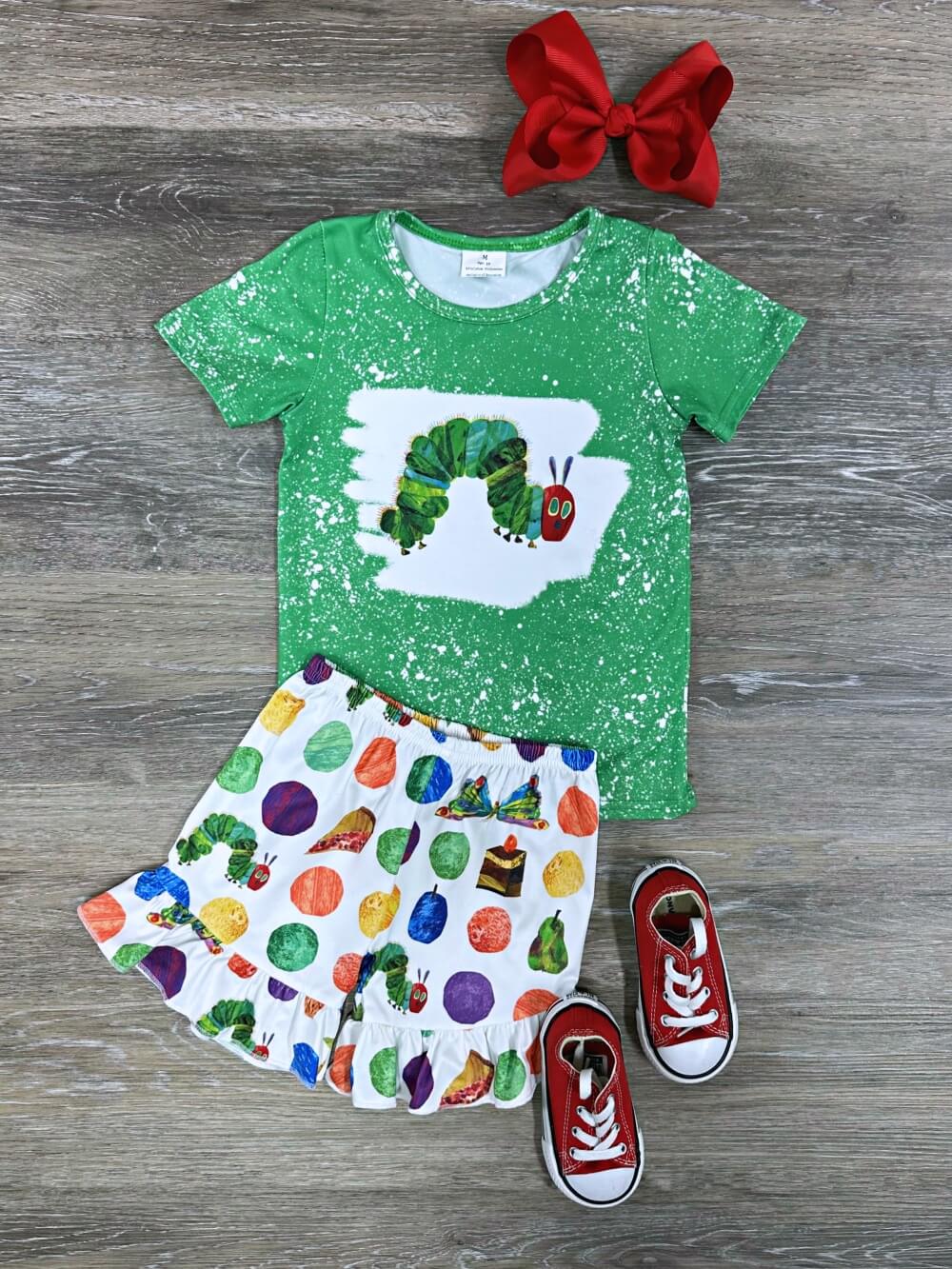 Hungry Caterpillar Green Ruffle Shorts Outfit - Sydney So Sweet