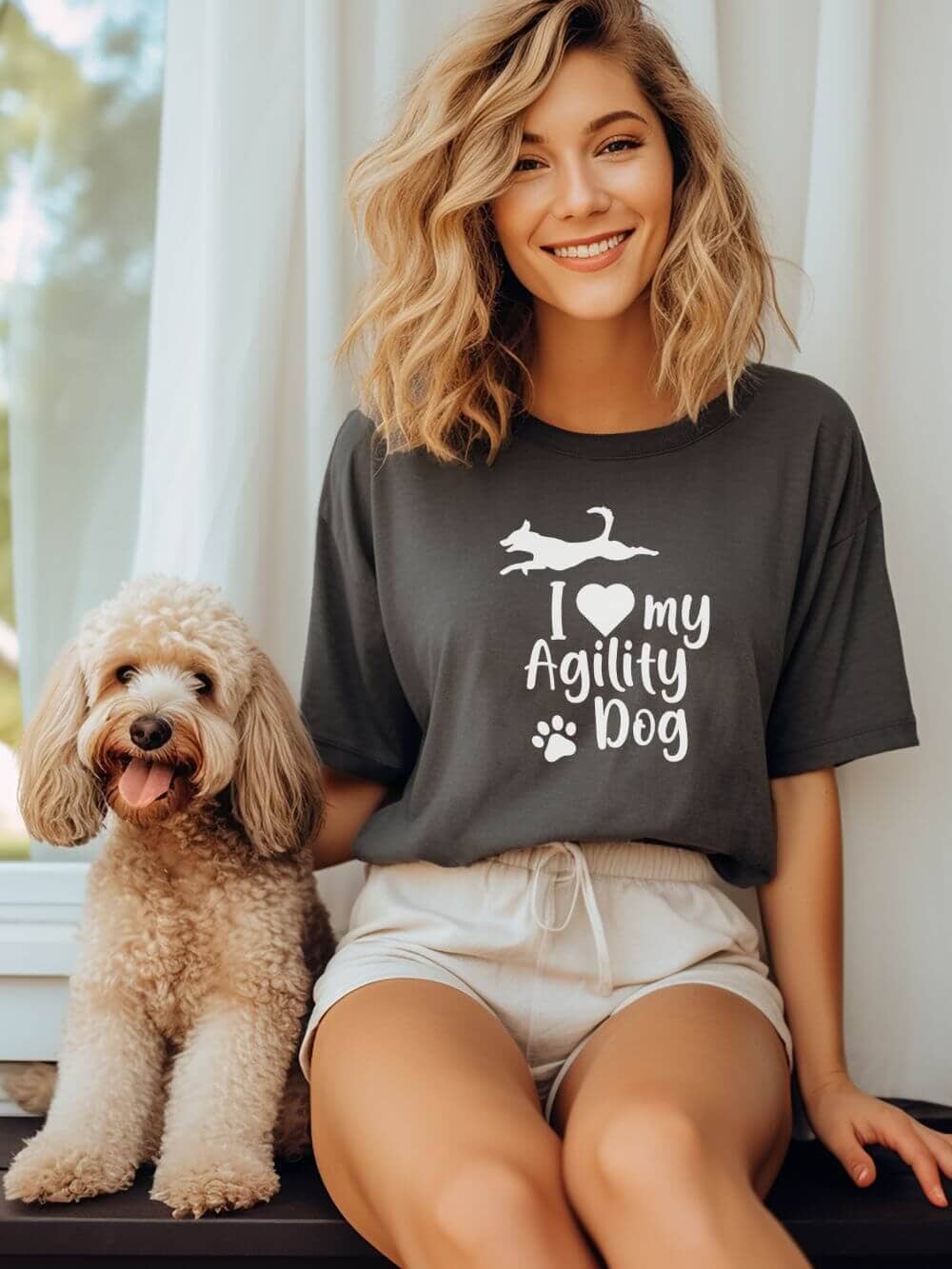 I Love My Agility Dog Comfort Colors Cotton Women's Short Sleeve Graphic T-Shirt - Sydney So Sweet