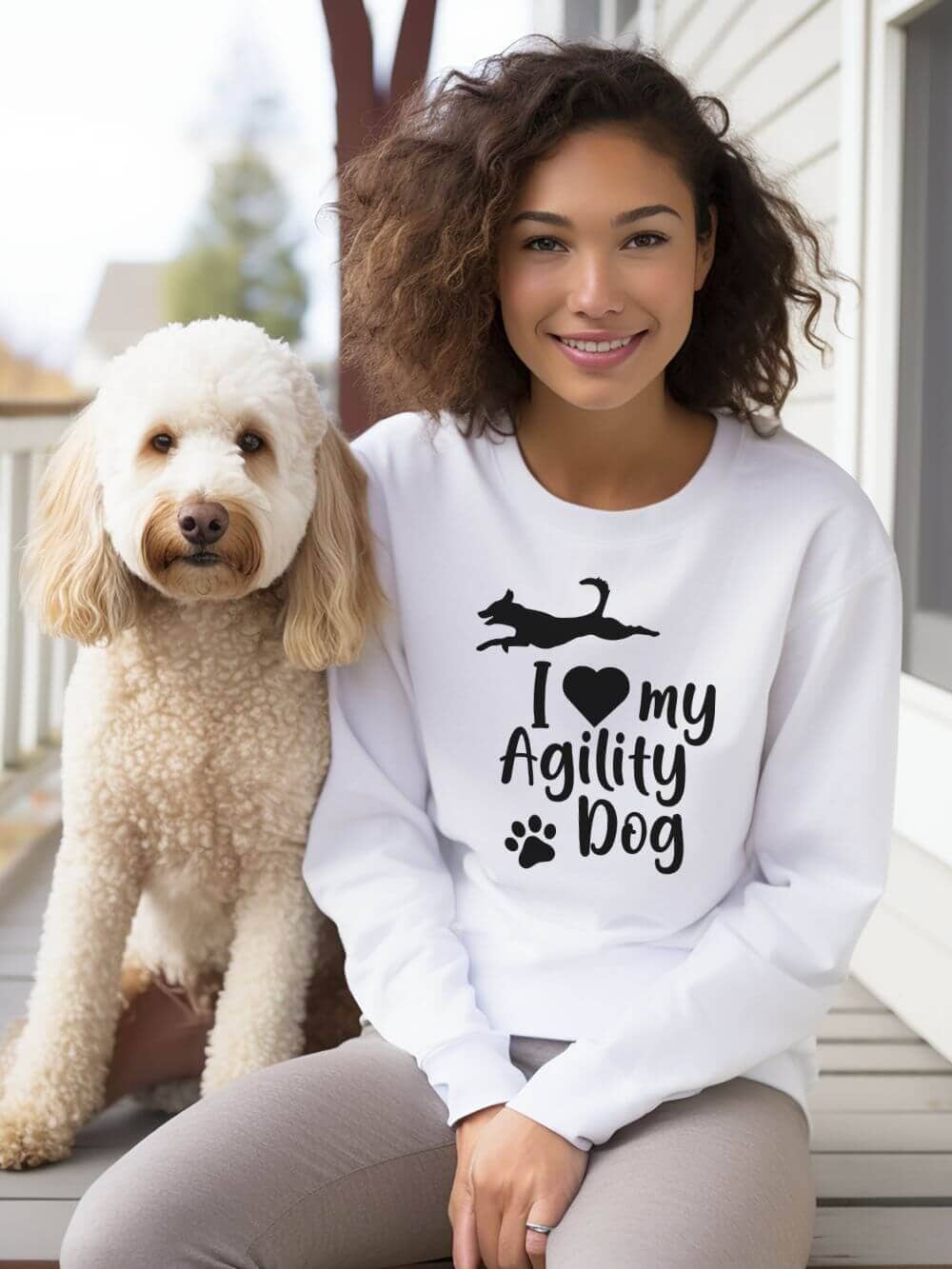 I Love My Agility Dog Cotton Women's Long Sleeve Graphic Sweatshirt - Sydney So Sweet