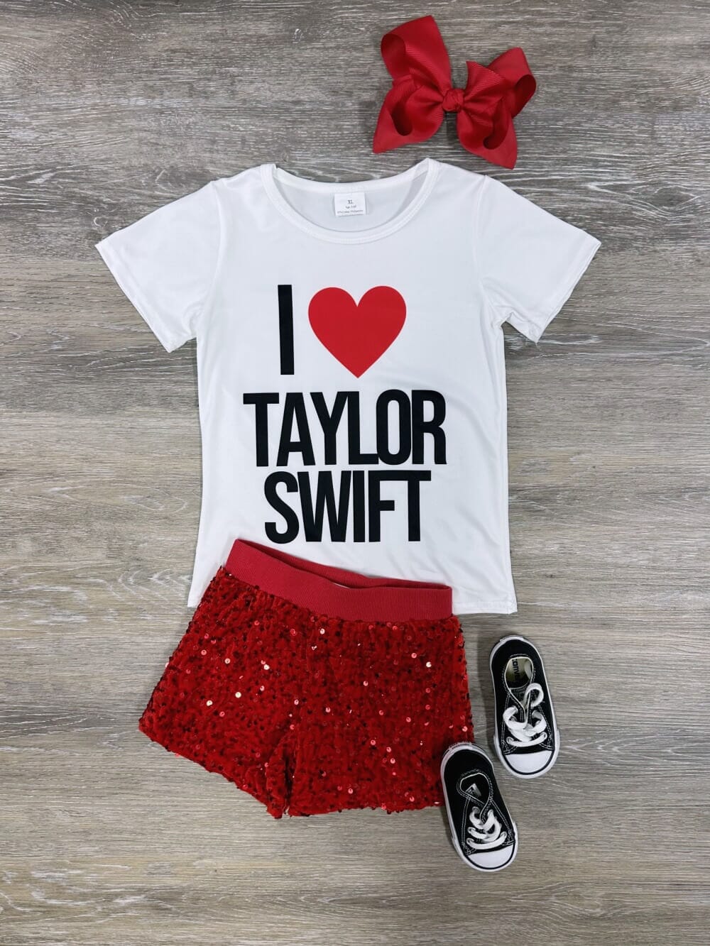 I Love TS Black and Red Girls Sequin Shorts Outfit - Sydney So Sweet