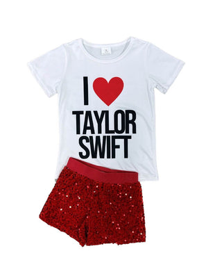 I Love TS Black and Red Girls Sequin Shorts Outfit - Sydney So Sweet