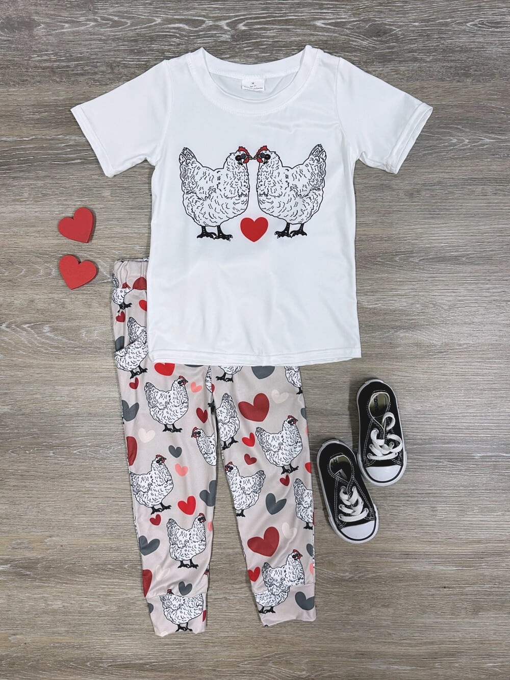 I Peck You to Be My Valentine Girls or Boys Chicken Joggers Outfit - Sydney So Sweet