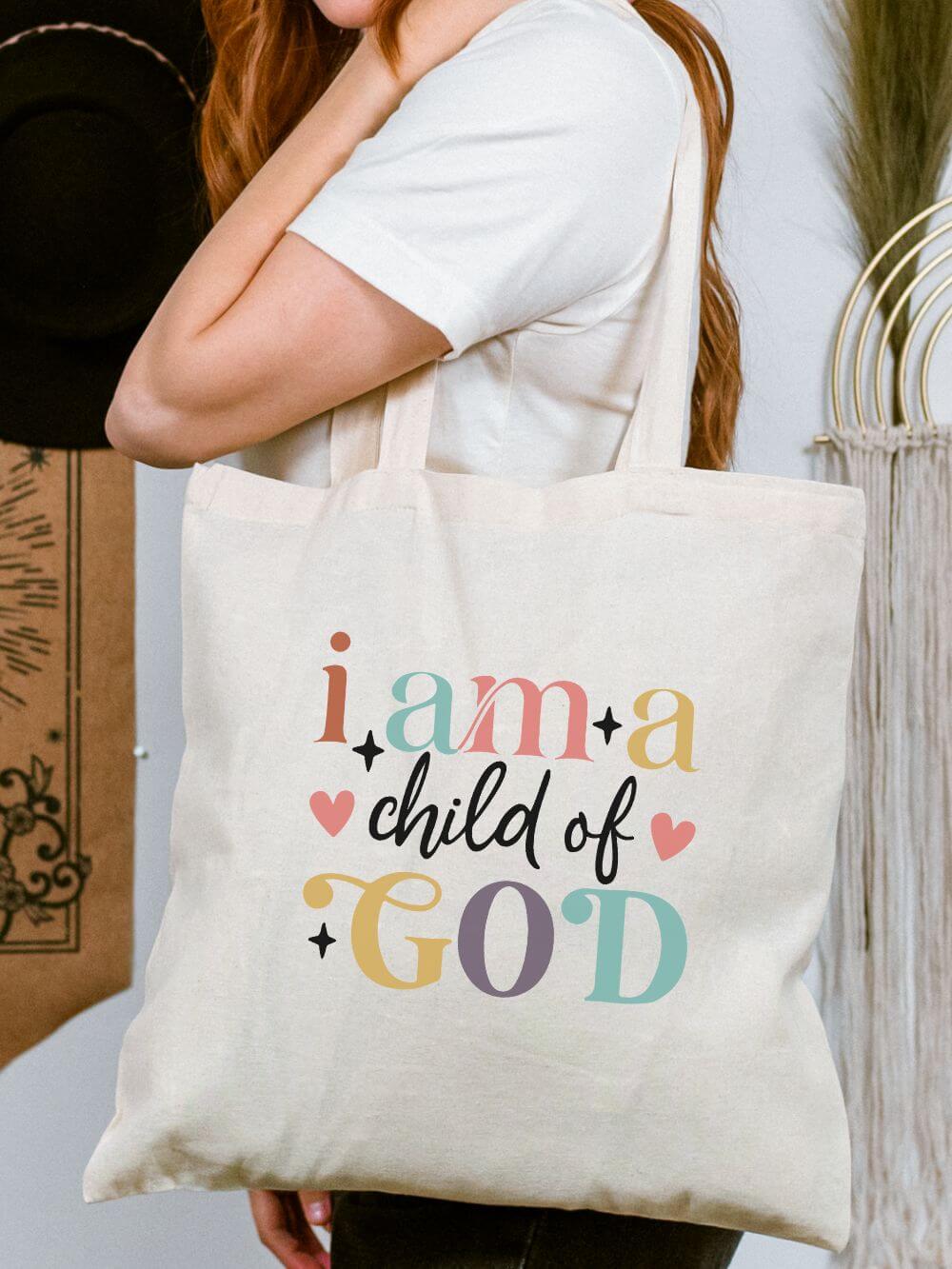 I Am a Child of God Christian Cotton Canvas Tote Bag