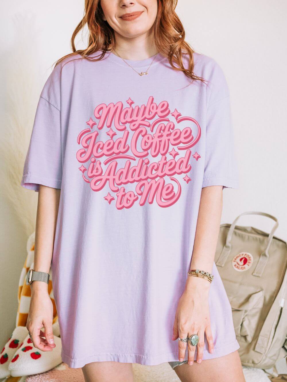 Maybe Iced Coffee Is Addicted to Me Retro Script T-Shirt Coffee Lover Tee