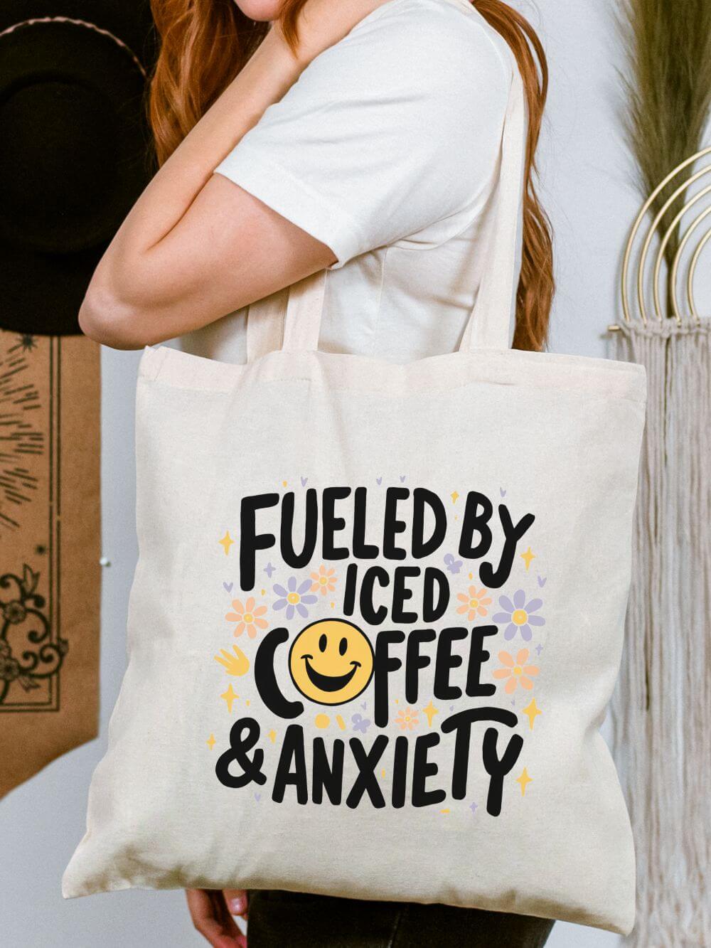Fueled by Iced Coffee & Anxiety Cotton Canvas Tote Bag