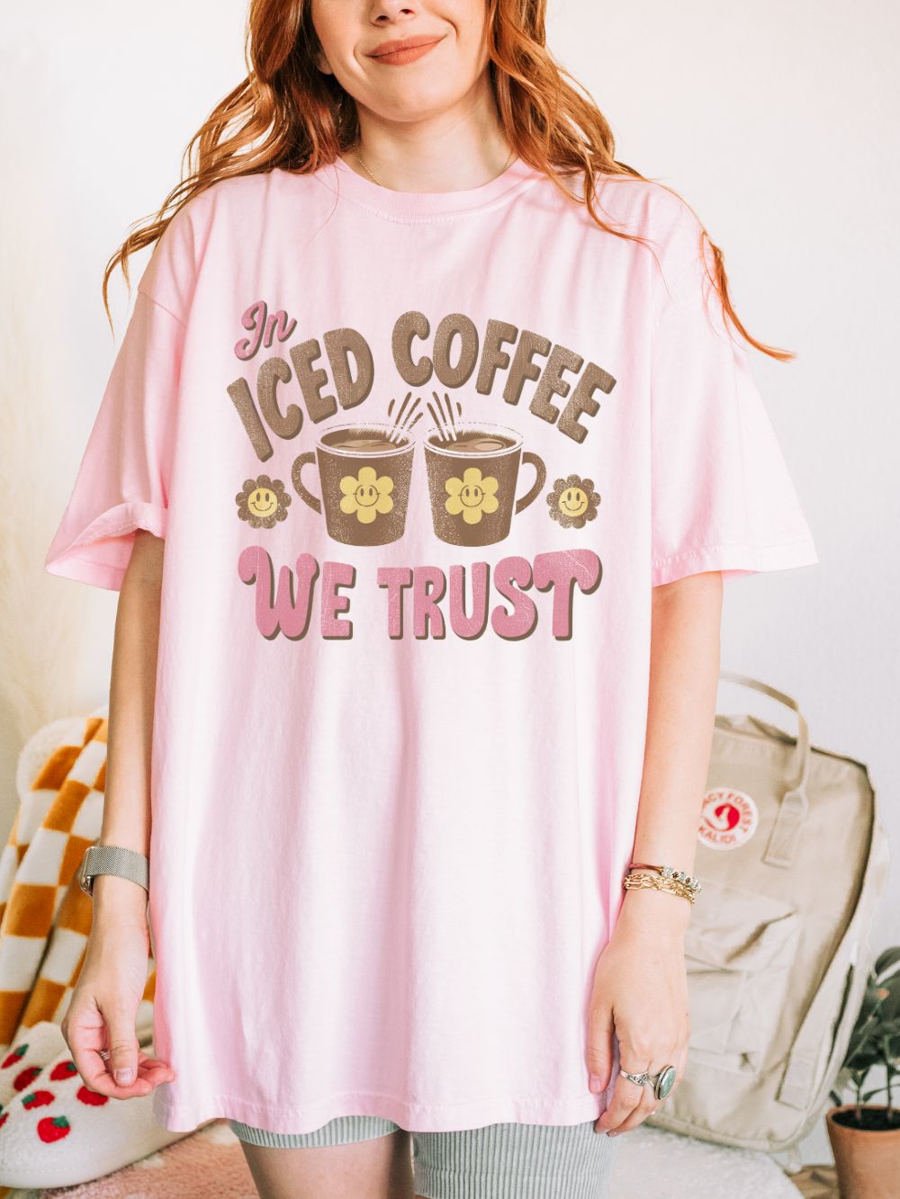 In Iced Coffee We Trust T-Shirt Vintage Distressed Coffee Lover Graphic Tee