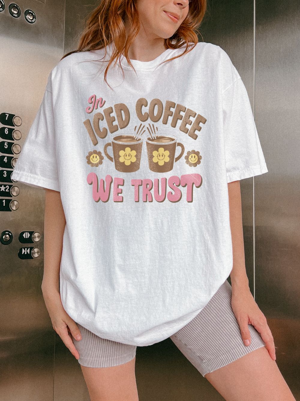 In Iced Coffee We Trust T-Shirt Vintage Distressed Coffee Lover Graphic Tee