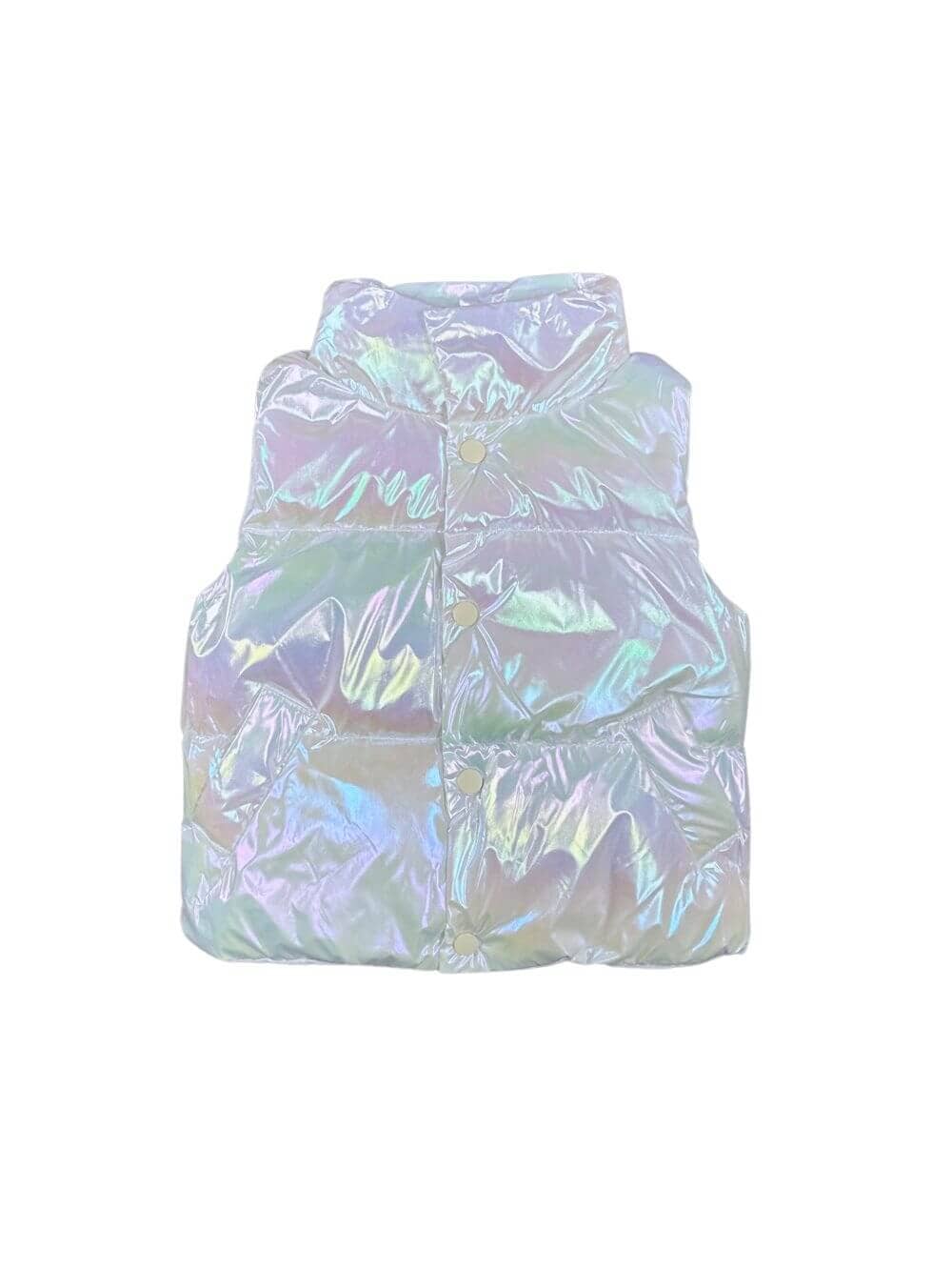 Girls Iridescent Puffer Vest - White - Sydney So Sweet