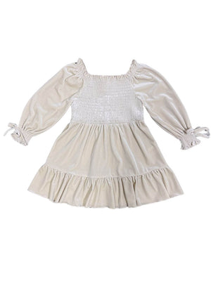 Ivory Puff Sleeve Smocked Girls Velvet Dress - Sydney So Sweet