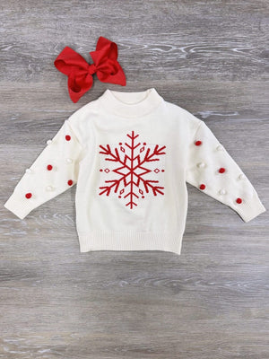 Ivory & Red Snowflake Sweater - Sydney So Sweet