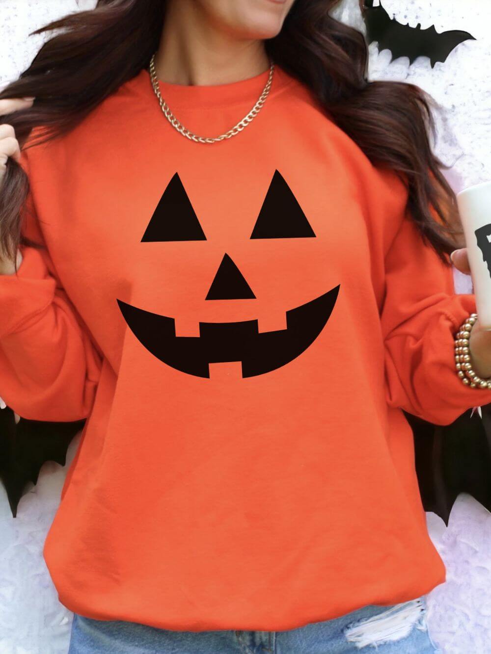 Jack-O-Lantern Face Unisex Heavy Blend Crewneck Embroidered Sweatshirt - Sydney So Sweet