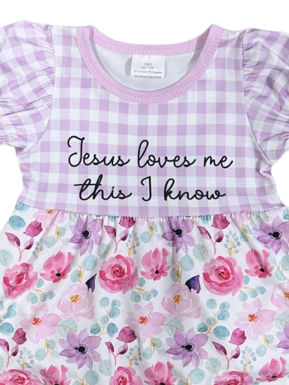 Jesus Loves Me Gingham & Floral Girls Baby Romper